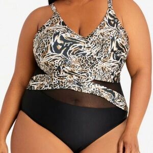 Nicole Miller Crisscross Mesh One Piece Swimsuit